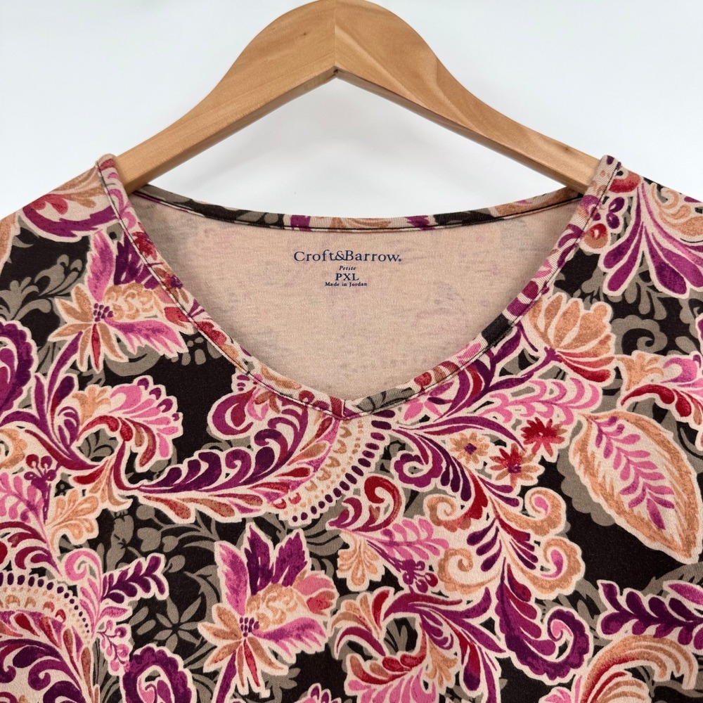 Croft & Barrow Autumn Toned Floral Paisley V-Neck Long Sleeve Shirt Women's PXl - Picture 3 of 11